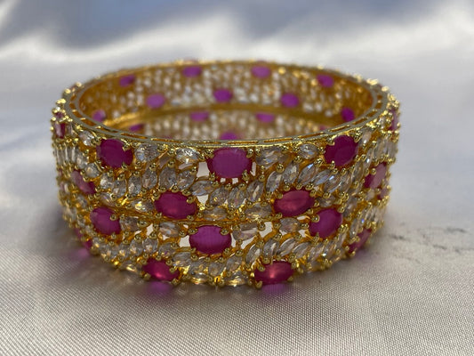 WAD8 - Ruby & American Diamond Gold-Plated Bangles - Zenia Creations