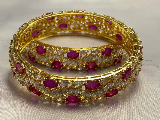 WAD8 - Ruby & American Diamond Gold-Plated Bangles