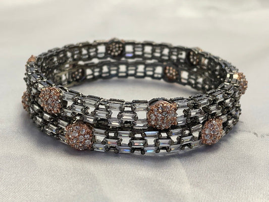 WAD9 - Modern Gunmetal & Rose Gold Bangle Set