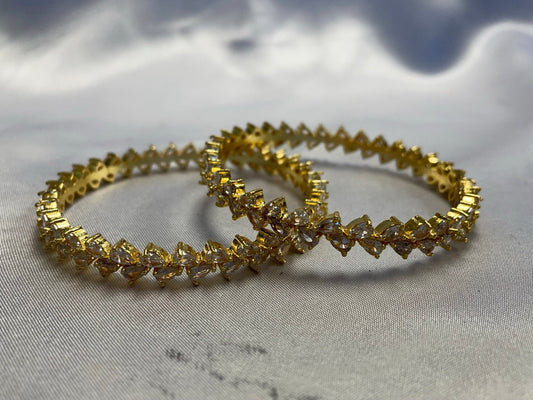 WAD13 - Brilliant Marquise-Cut American Diamond Bangles – Sleek Gold-Plated Kadas