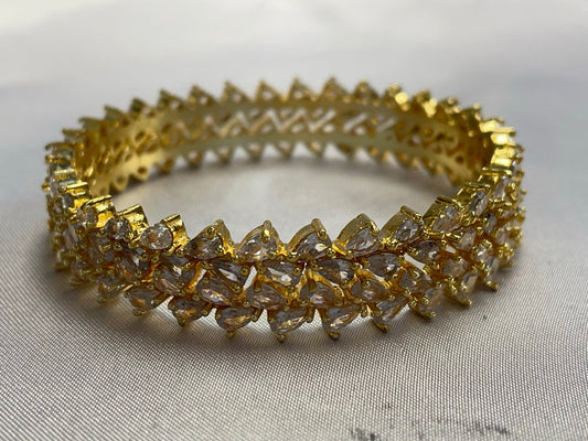 WAD13 - Brilliant Marquise-Cut American Diamond Bangles – Sleek Gold-Plated Kadas - Zenia Creations