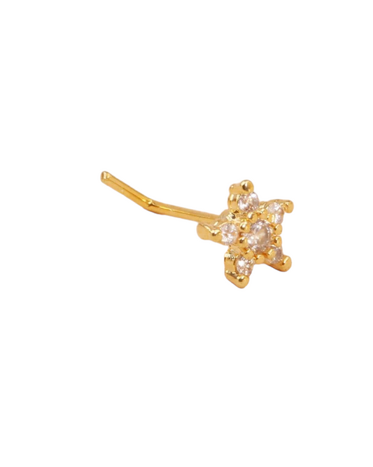 Gold Finish Cubic Zirconia L Shaped Nose Stud Body Piercing Jewelry N6