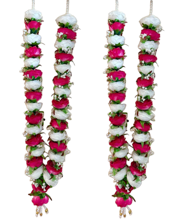 2 x Artificial Fabric Pink And White Rose Wedding Varmala Jaimala Haar Garland Shadi VM6