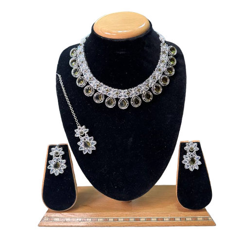 Polki Double layered Flower Necklace With Earrings Pearl Design Set #PS31