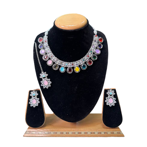 Polki Double layered Flower Necklace With Earrings Pearl Design Set #PS31