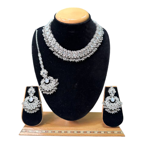 Polki Set With Mona Lisa Stones Necklace Earrings And Mangtikka Set #PS34