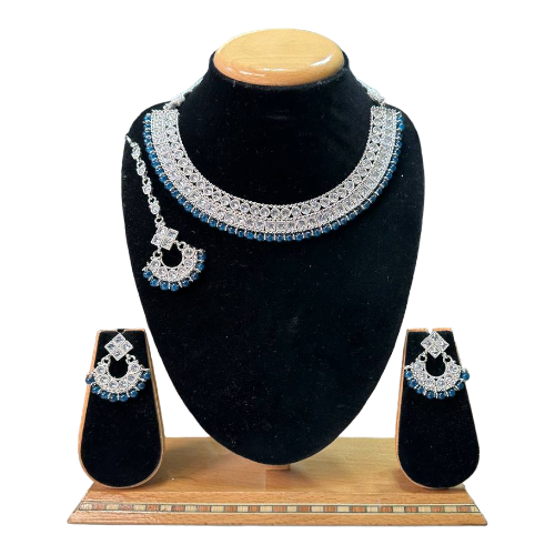 Polki Set With Mona Lisa Stones Necklace Earrings And Mangtikka Set #PS36