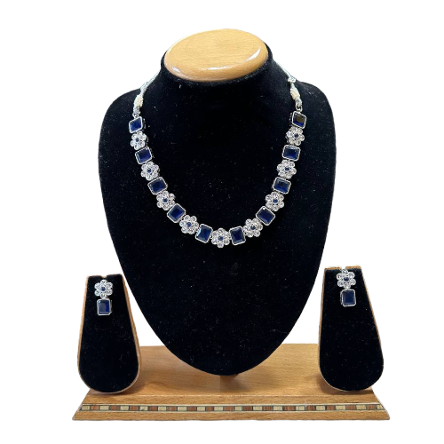 Flower Beads American Diamond/ Cz Stones Necklace Earrings Set #PS37