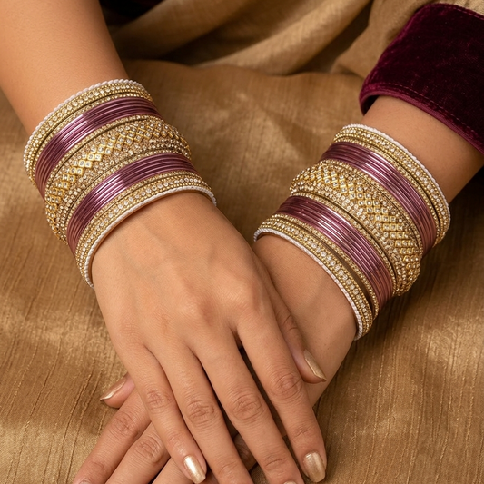 8056G - Gold-Tone Pyazzi Studded Bridal Bangle Set