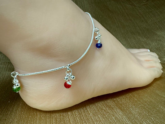 RR10 - Kids Anklets Payal with Colorful Rhinestone Pair for Legs Indian Jewelry