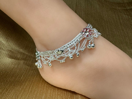 RR11 - Anklets Payal with Colorful Rhinestone Pair for Legs Indian Jewelry