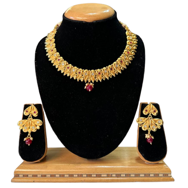 Rajwadi Gold Plated Polki Reverse AD Stones Necklace & Earring Set #RAD30
