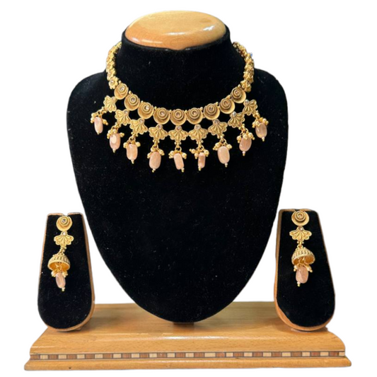 Rajwadi Gold Plated Polki Reverse AD Stones Necklace & Earring Set #RAD31