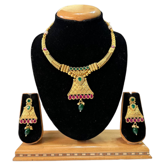 Rajwadi Gold Plated Polki Reverse AD Stones Hasli Necklace & Earring Set #RAD32