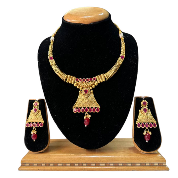 Rajwadi Gold Plated Polki Reverse AD Stones Hasli Necklace & Earring Set #RAD32