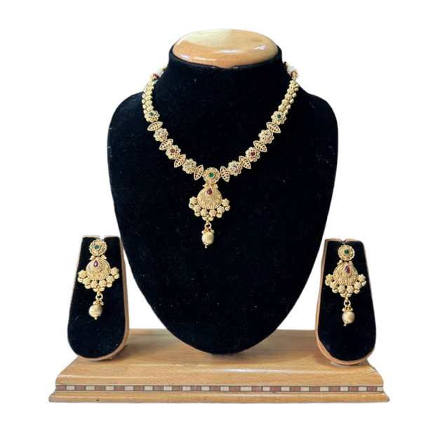 Rajwadi Gold Plated Polki Reverse AD Multi Stones Necklace & Earring Set #RAD37