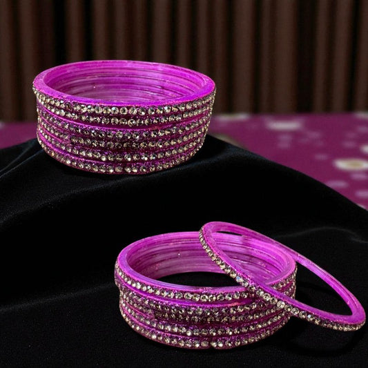 DUBAI - Handcrafted Glass Bangles With Glitter And Rhinestones Work ( 12 PEICES )