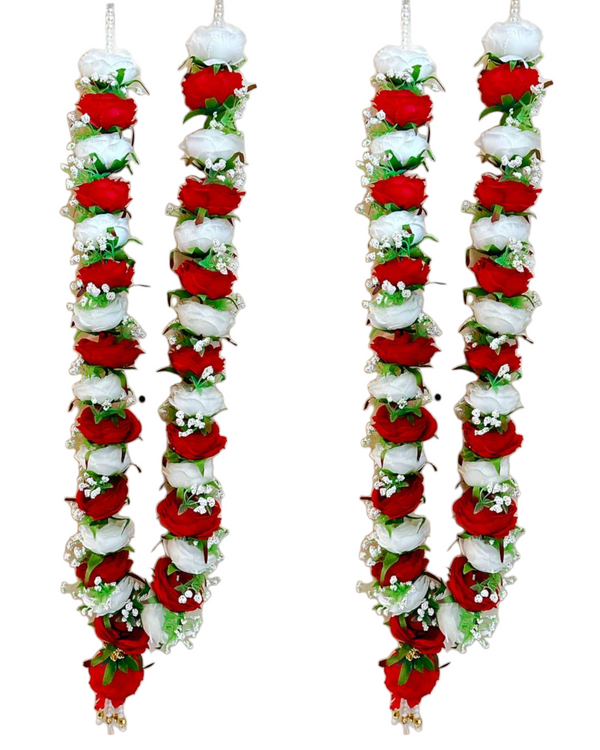 2 x Artificial Fabric Red And White Rose Wedding Varmala Jaimala Haar Garland Shadi VM4