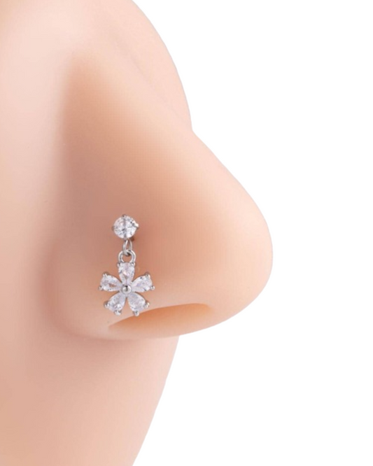 Silver Finish With Cubic Zirconia Nose Stud Body Piercing Jewelry N35