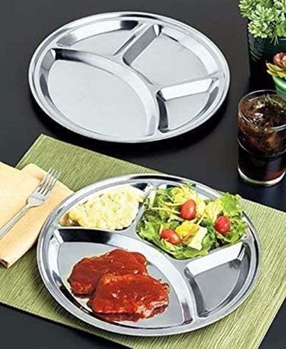 12.75" Diameter Stainless Steel Round Rice Plate Thali 4 Compartment Restaurant and Home use