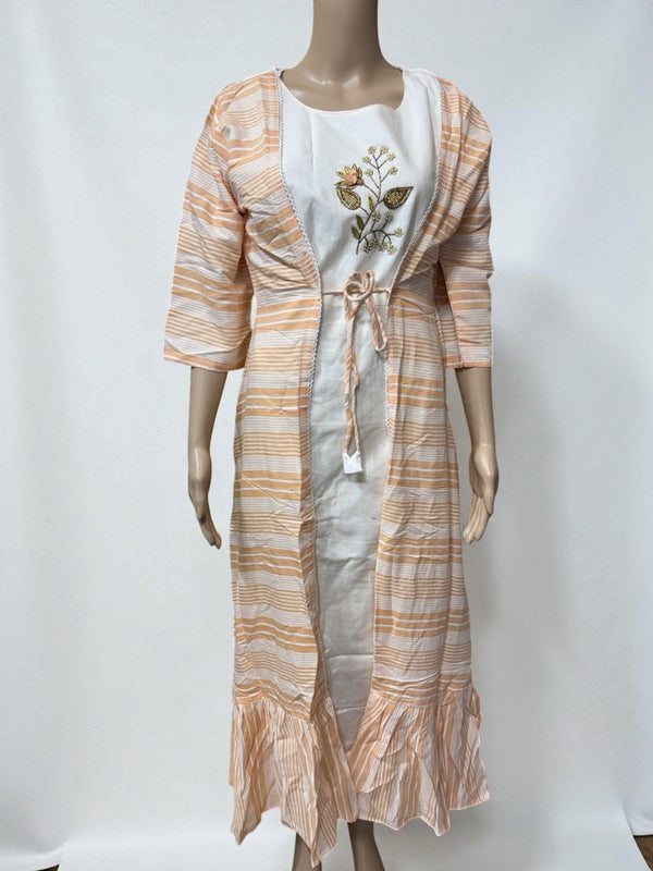 Top26 - Peach Striped Overlay Dress