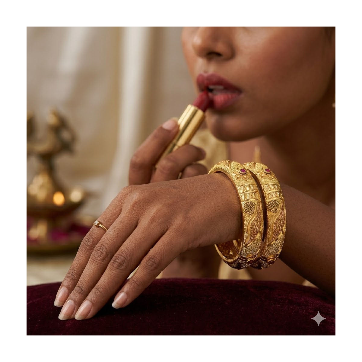 24k 1 Gram Gold Plated Hand Crafted 2pc Openable Kada Bracelet Set GK13 - Zenia Creations