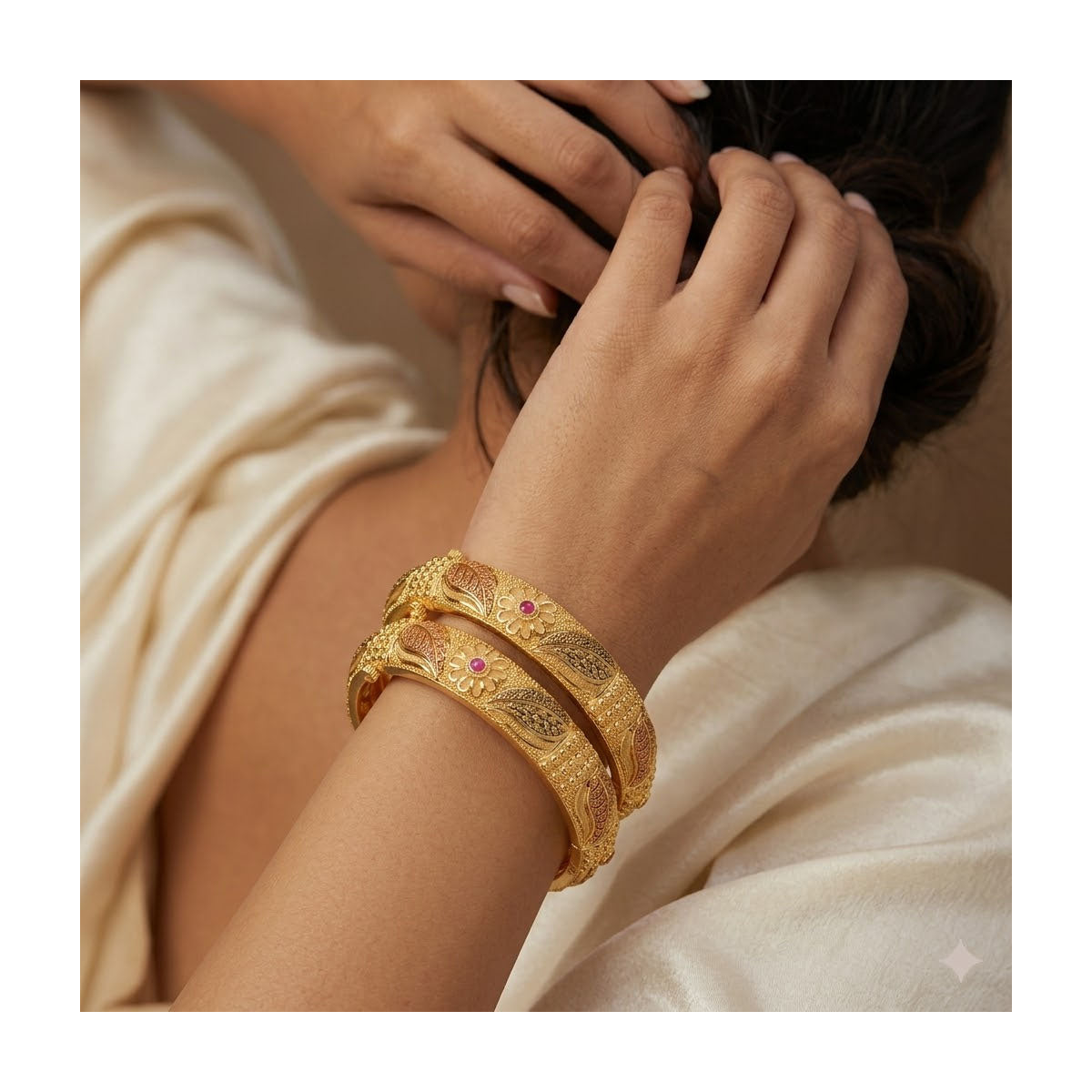 24k 1 Gram Gold Plated Hand Crafted 2pc Openable Kada Bracelet Set GK24 - Zenia Creations