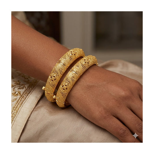24k 1 Gram Gold Plated Hand Crafted 2pc Openable Kada Bracelet Set GK26