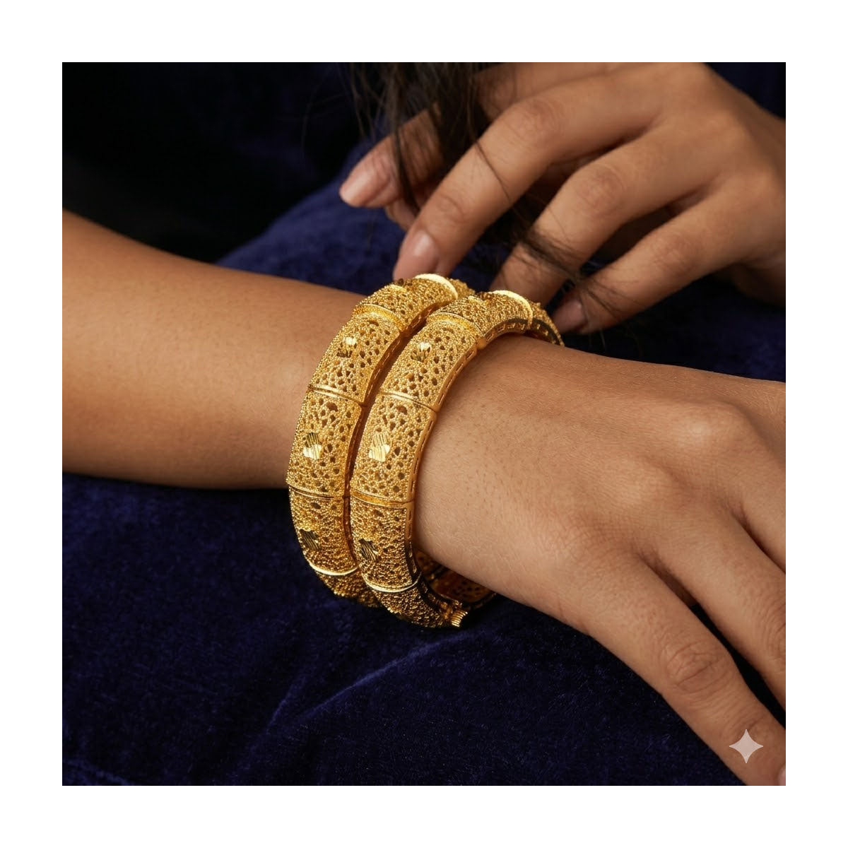24k 1 Gram Gold Plated Hand Crafted 2pc Openable Kada Bracelet Set GK30 - Zenia Creations