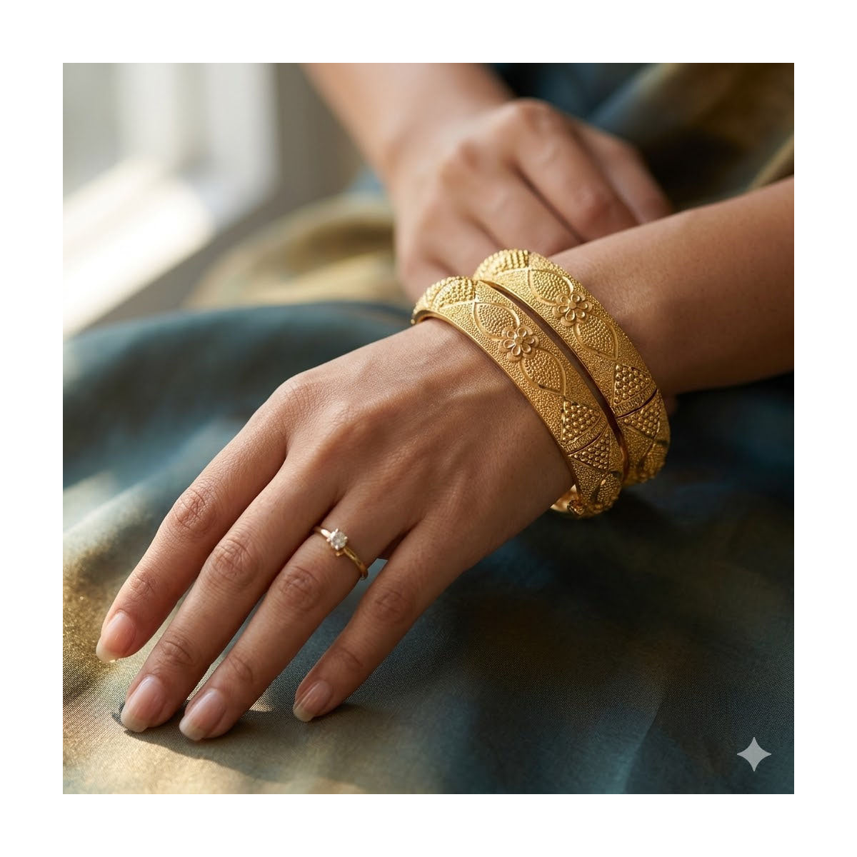 24k 1 Gram Gold Plated Hand Crafted 2pc Openable Kada Bracelet Set GK22 - Zenia Creations
