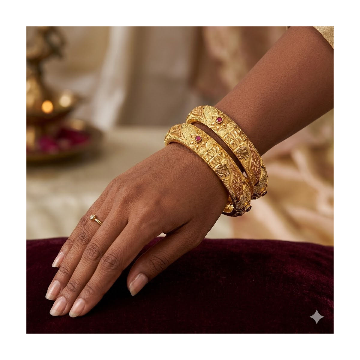 24k 1 Gram Gold Plated Hand Crafted 2pc Openable Kada Bracelet Set GK13 - Zenia Creations
