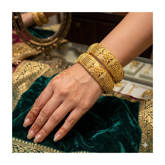 24k 1 Gram Gold Plated Hand Crafted 2pc Openable Kada Bracelet Set GK12 - Zenia Creations