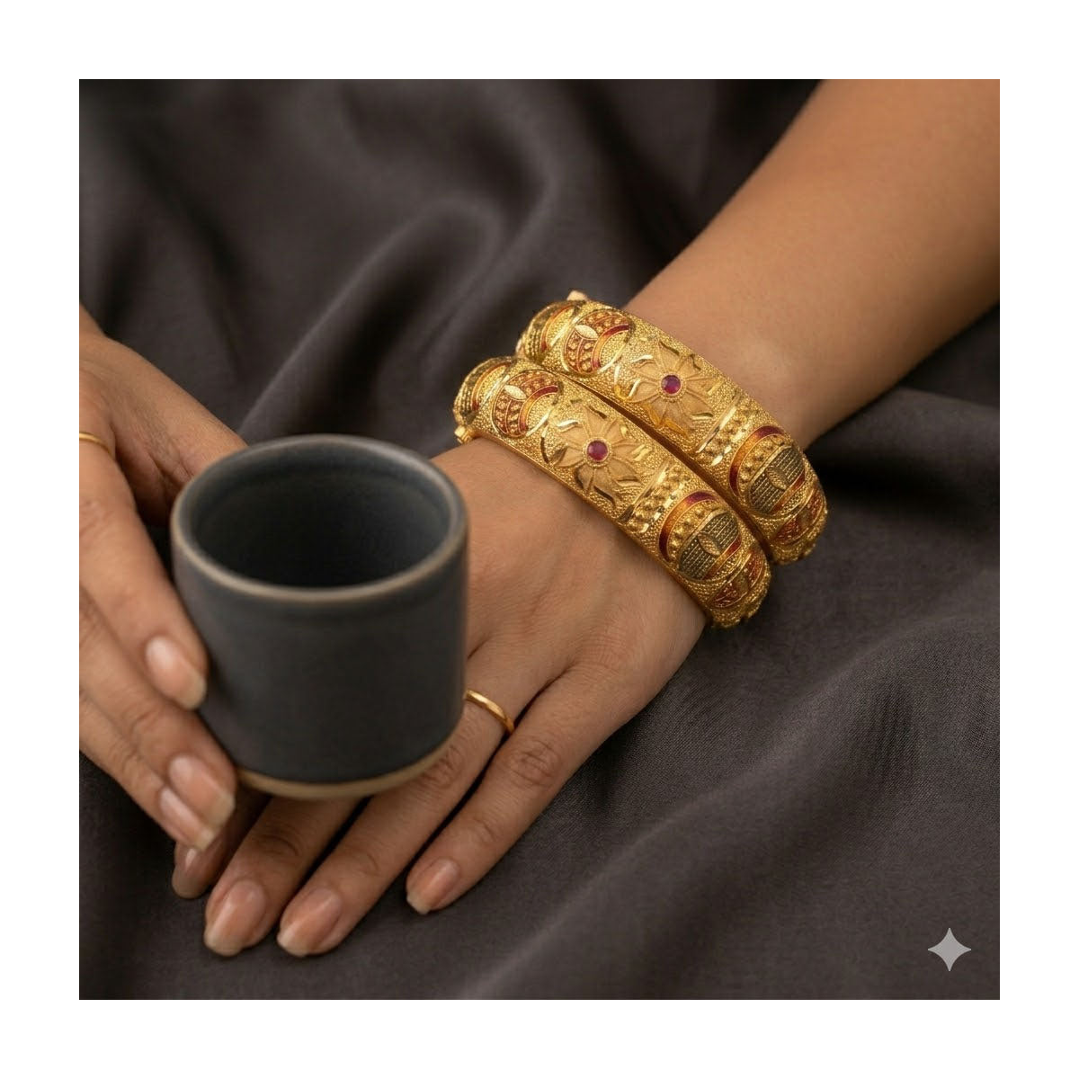 24k 1 Gram Gold Plated Hand Crafted 2pc Openable Kada Bracelet Set GK17 - Zenia Creations