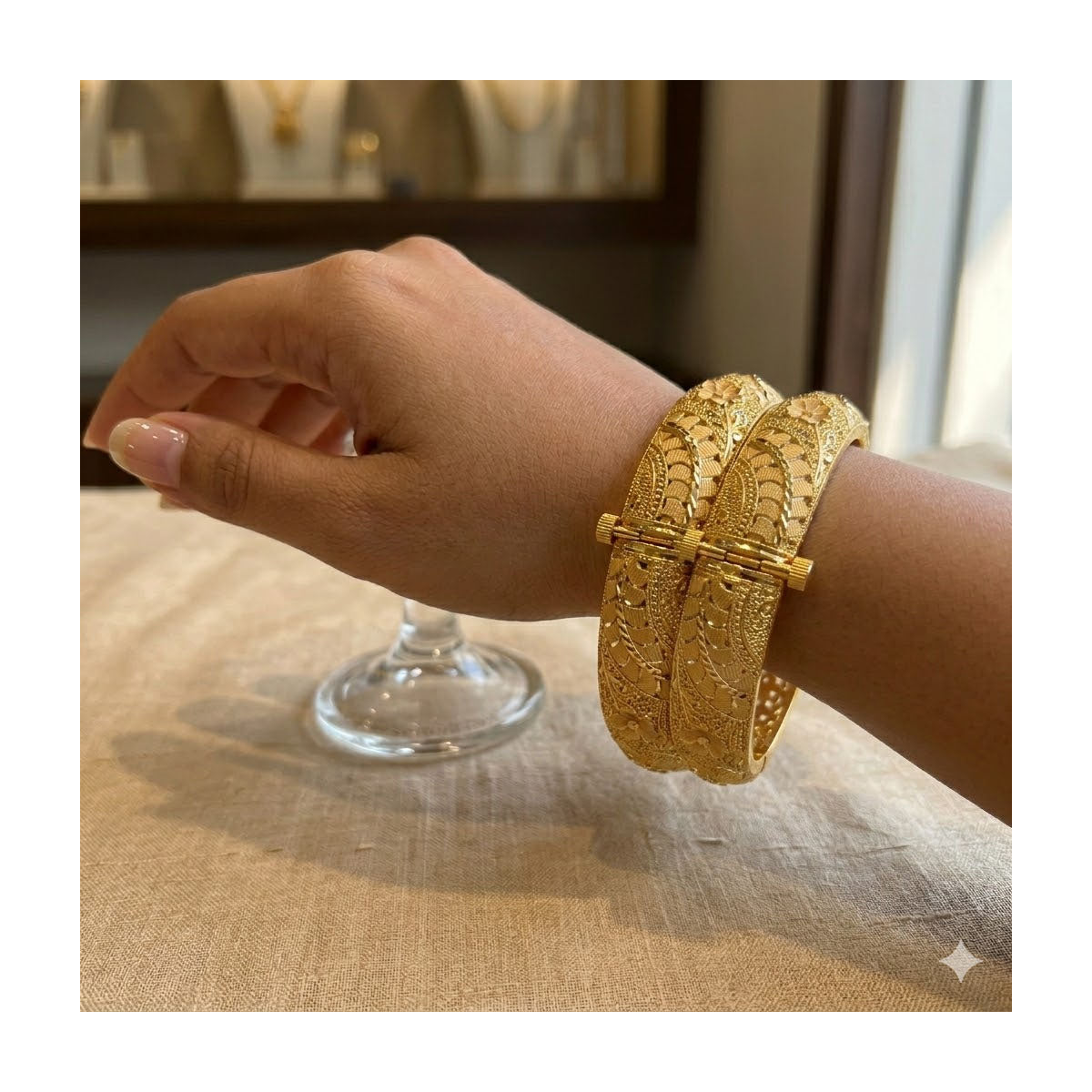 24k 1 Gram Gold Plated Hand Crafted 2pc Openable Kada Bracelet Set GK16 - Zenia Creations