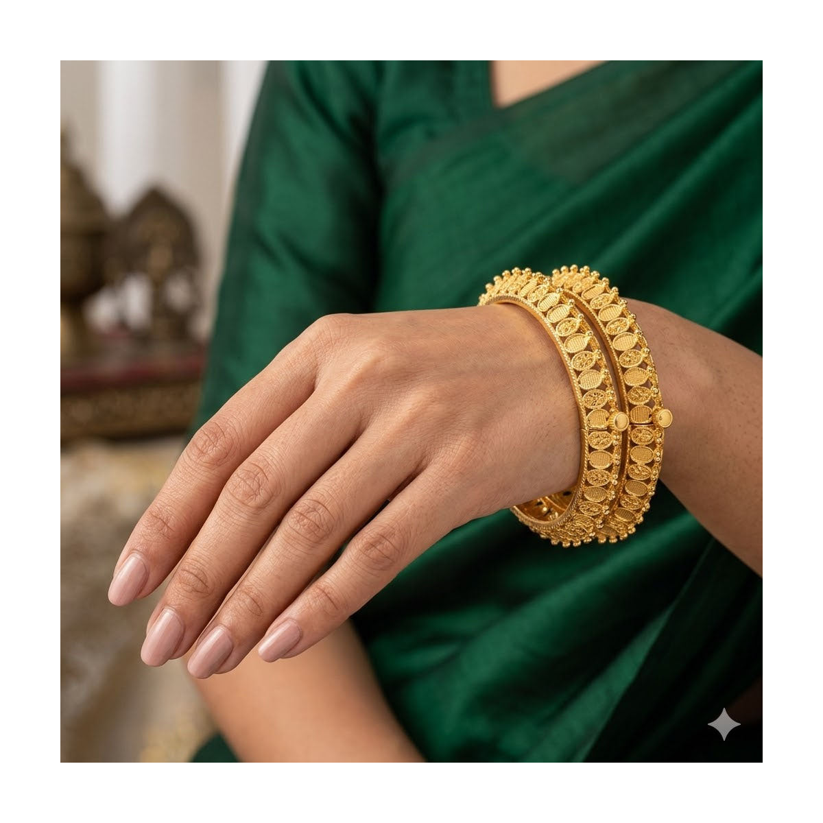 24k 1 Gram Gold Plated Hand Crafted 2pc Openable Kada Bracelet Set GK14 - Zenia Creations