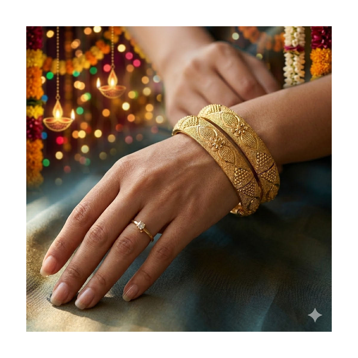 24k 1 Gram Gold Plated Hand Crafted 2pc Openable Kada Bracelet Set GK22 - Zenia Creations