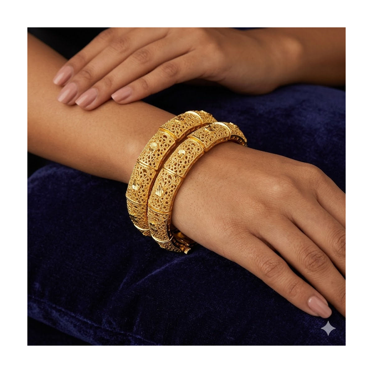 24k 1 Gram Gold Plated Hand Crafted 2pc Openable Kada Bracelet Set GK30 - Zenia Creations