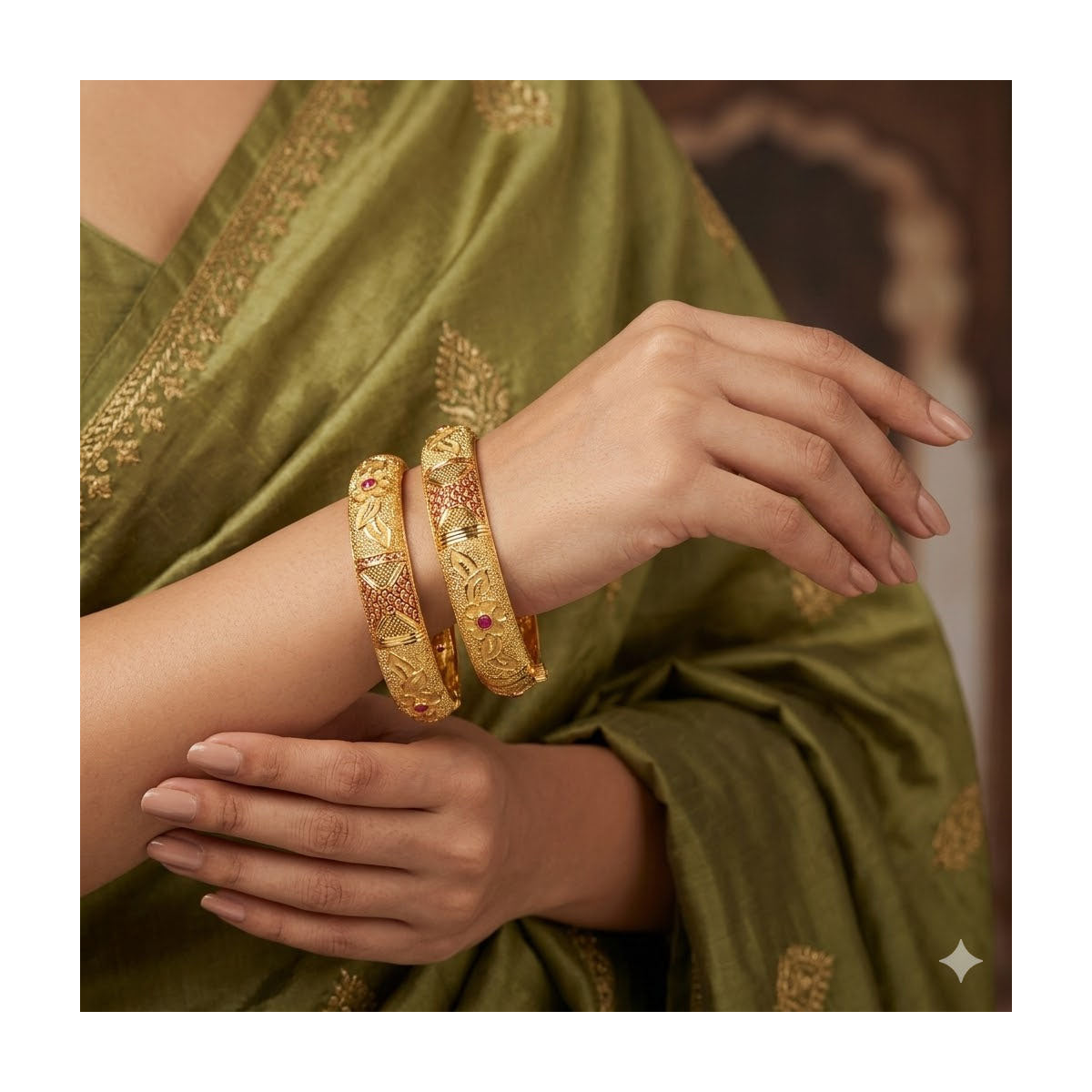 24k 1 Gram Gold Plated Hand Crafted 2pc Openable Kada Bracelet Set GK23 - Zenia Creations