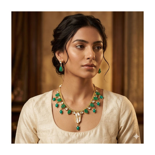 Druzy Stone & Baroque Pearl Necklace & Earring Set DB1 - Zenia Creations