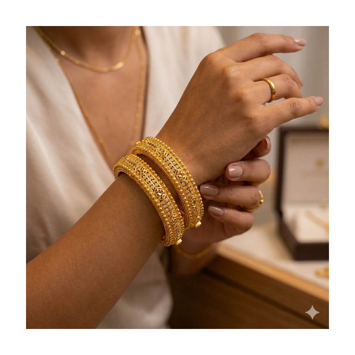 24k 1 Gram Gold Plated Hand Crafted 2pc Openable Kada Bracelet Set GK20 - Zenia Creations