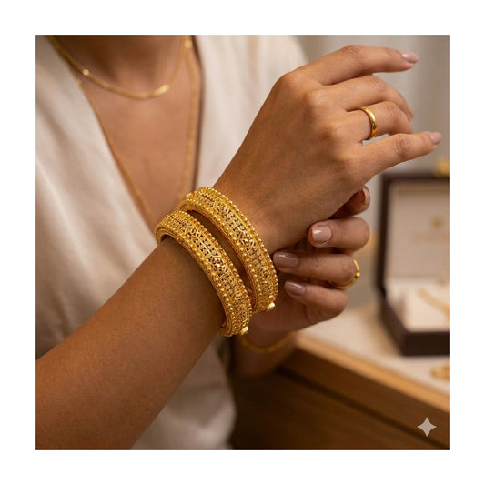 24k 1 Gram Gold Plated Hand Crafted 2pc Openable Kada Bracelet Set GK20 - Zenia Creations