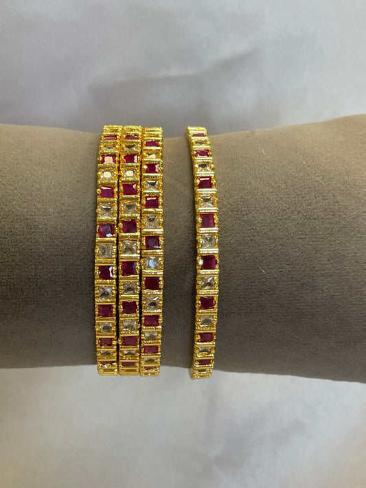 WAD15 - Regal Ruby & Princess-Cut Diamond Gold-Plated Broad Bangle