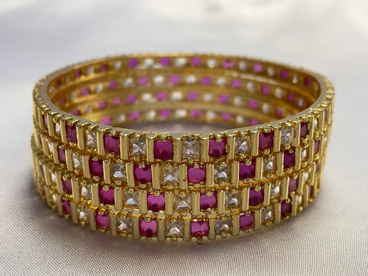 WAD15 - Regal Ruby & Princess-Cut Diamond Gold-Plated Broad Bangle