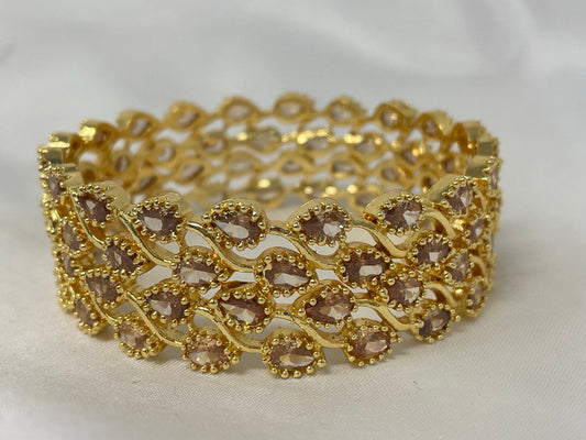 WAD20 - Regal Amber Pear-Cut Statement Kada – Gold-Plated Teardrop Bangle - Zenia Creations