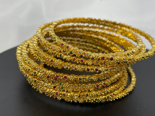 WAD24 - Elegant Gold-Plated Dainty Multicolor Bangle Set - Zenia Creations
