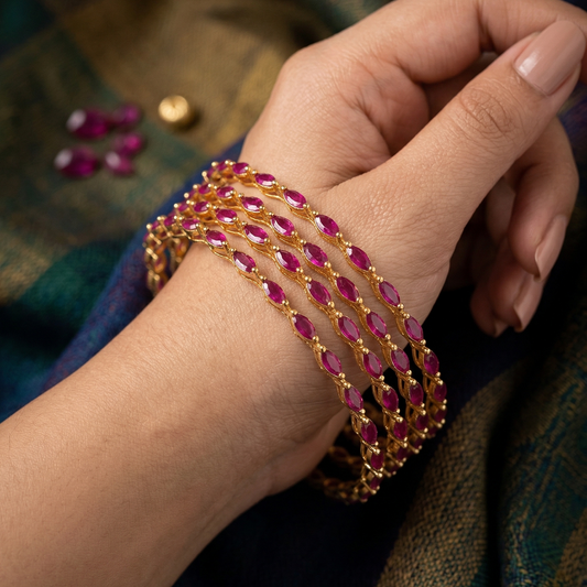 WAD28 - Elegant Ruby Marquise Triple Row Bangle - Zenia Creations