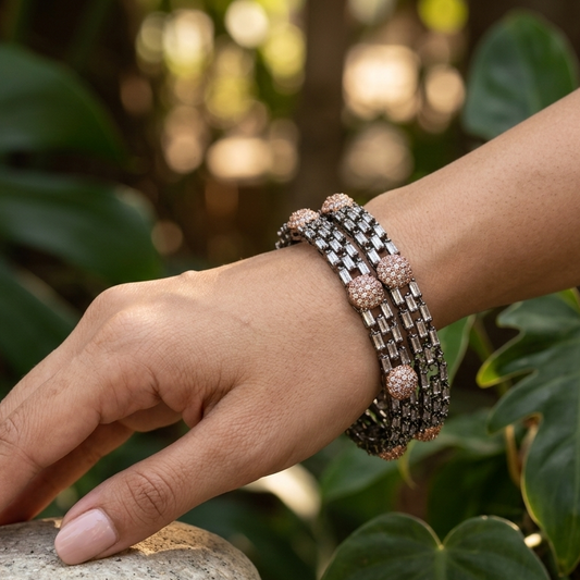 WAD9 - Modern Gunmetal & Rose Gold Bangle Set