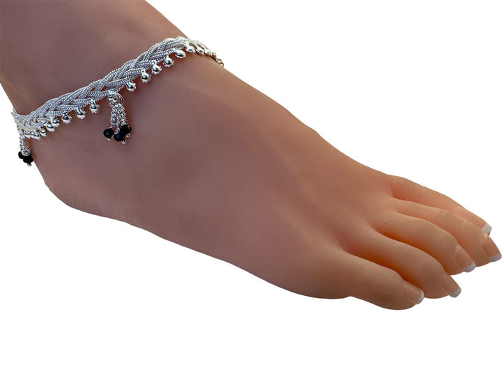 A13 Sophisticated Silver Anklets with Black Beads Elegant and Versatile Leg Adornments - Zenia Creations