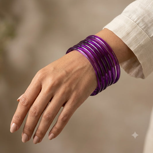 KK - Jamuni Glass Bangle Set with Kashmiri Ghungroo Bangles Thread-Wrapped Jingle Charms