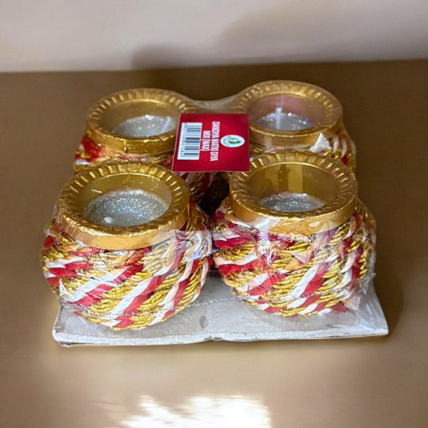 Pack of 4 Handcrafted Fancy Diyas – Pre-Filled with Wax & Wati | Ready to Light